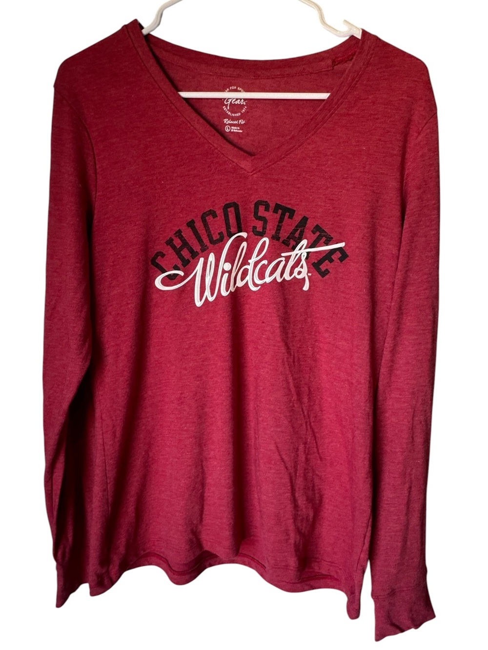Gear For Sports Chico State Wildcats Red V-Neck Long Sleeve Tee Women’s L MINTY